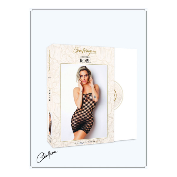 Mini Robe noire, résille avec  motif damier - Le Numéro 2 - Collection Robe 